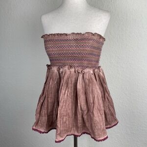 Natural Life M Izzy Top Smocked Strapless Peasant Hippie Festival Cotton Gauze